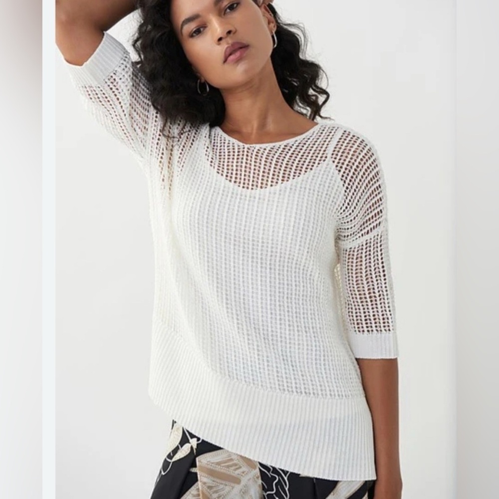JOSEPH RIBKOFF Open-Knit Mesh Pullover Sweater Ivory Size Small